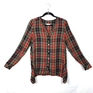 J Jill Tartan Plaid Long Sleeve Button Front Tunic